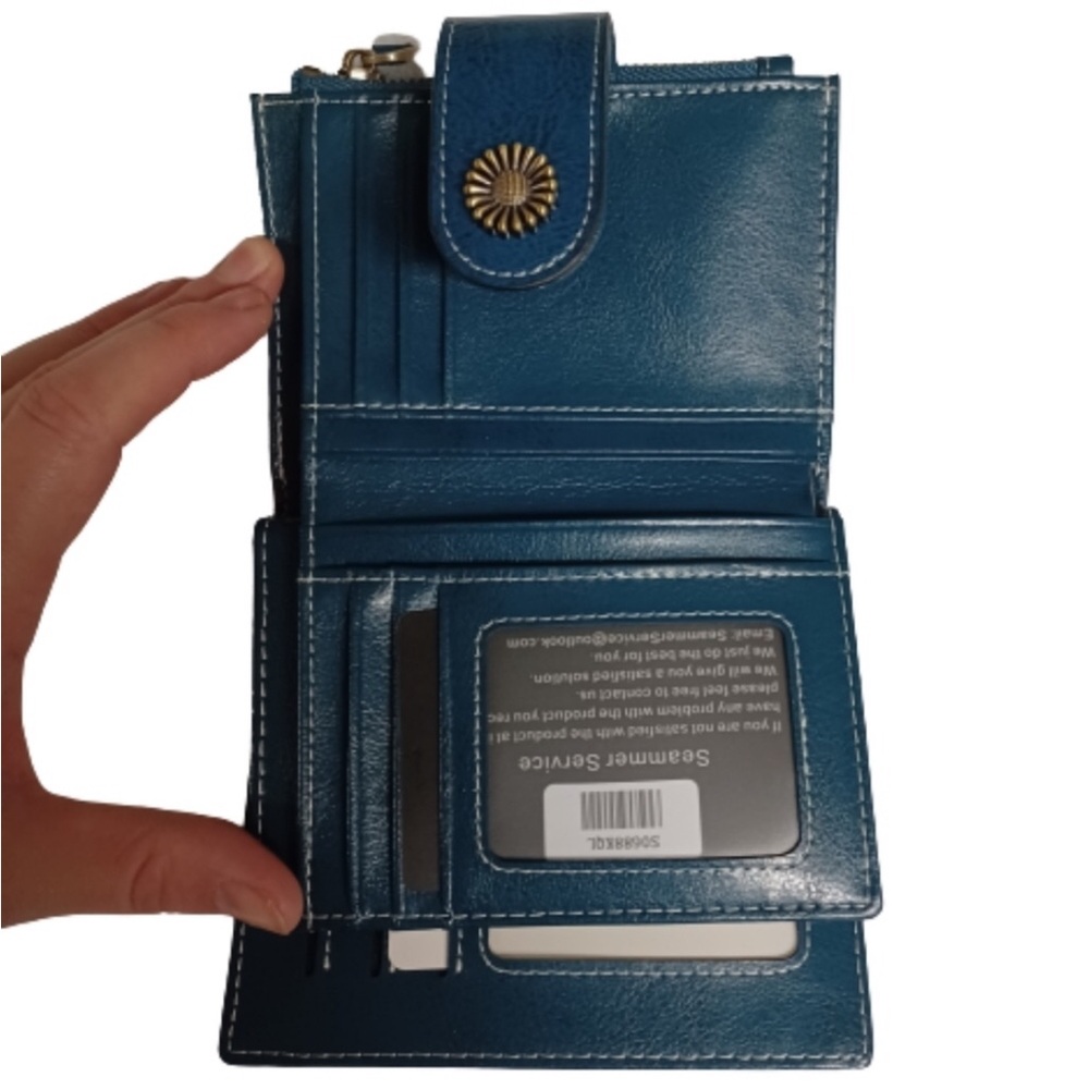 SEAMMER Teal Blue Green Bifold Leather Wallet Coin Purse New inside Gift Box - Picture 4 of 12